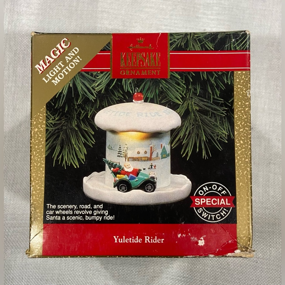 1992 Hallmark Keepsake Yuletide Rider Magic Light & Motion Christmas Ornament